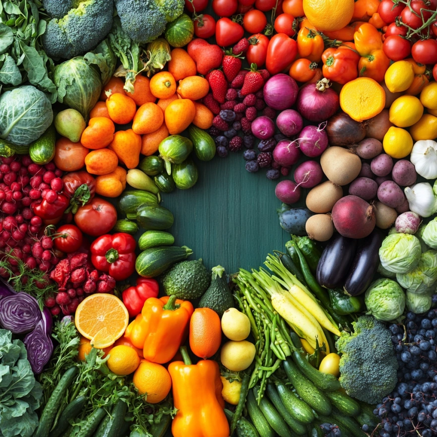 Колаж зі свіжих сезонних продуктів для здорового харчування