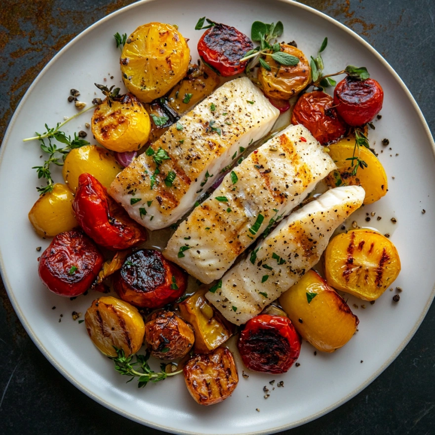 Запечена риба з овочами та зеленню